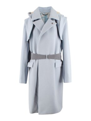 Kenzo Light Blue Wool Blend Trench Coat