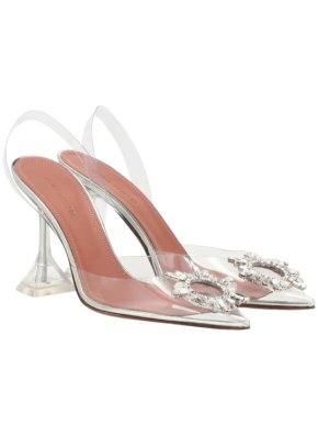 Amina Muaddi Crystal Embellished PVC Slingback Heels