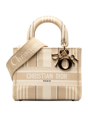 Dior Beige Striped Medium Lady D-Lite