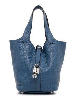 Hermes Picotin Lock 18 In Blue Clemence Leather with Palladium Hardware