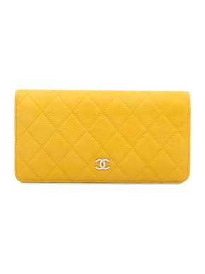 Chanel Yellow Caviar Leather CC Quilted Long Wallet