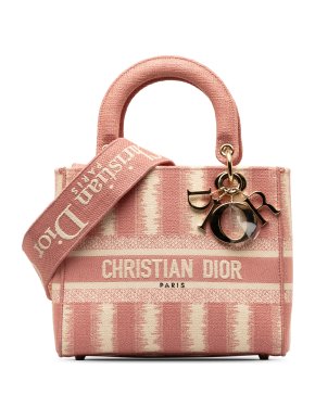 Dior Pink Fabric Medium D-Stripes Lady D-Lite