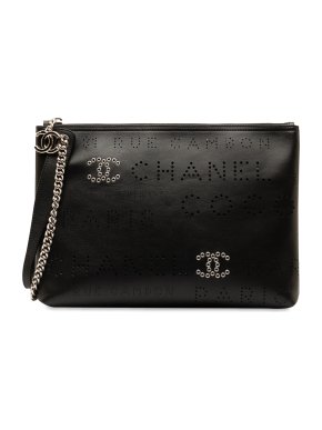 Chanel Black Logo Eyelets Clutch
