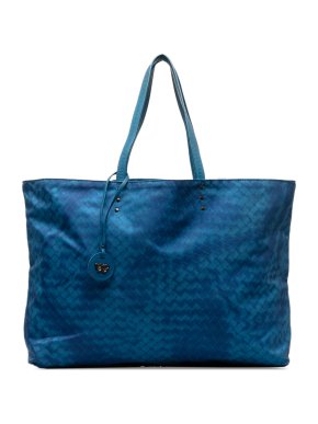 Bottega Veneta Blue Leather Intrecciolusion Tote