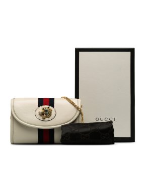 Gucci Off White Leather Mini  Rajah Web Chain Crossbody Bag