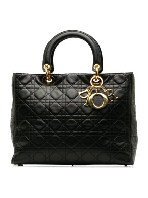 Dior Black Large Lambskin Cannage Lady Dior