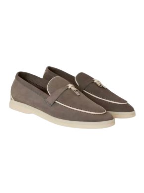 Loro Piana Grey Summer Charms Walk Suede Loafers