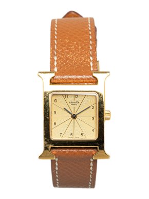 Hermes Tan Strap Quartz Stainless Steel and Leather Heure H Watch