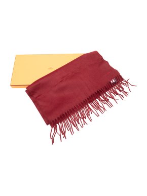 Hermes Red Fringed Cashmere Scarf
