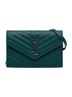 Saint Laurent Teal Grain De Poudre Cassandre Envelope Wallet on Chain