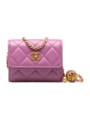Chanel Lilac Lambskin Mini  Pearl Crush Flap Clutch with Chain