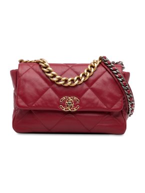 Chanel Red Lambskin Large 19 Flap Bag