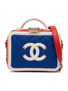 Chanel Small Tricolor Caviar Leather  CC Filigree Vanity Case