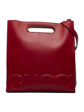 Gucci Red Leather Medium Logo-Embossed XL Tote Bag