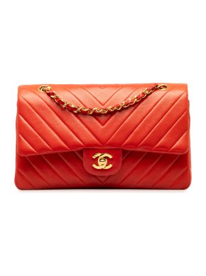 Chanel Red Lambskin Medium Chevron Double Flap
