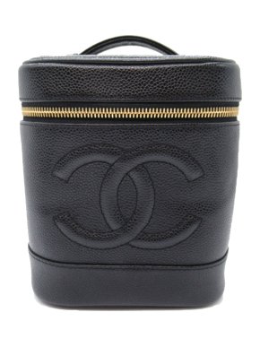 Chanel Vintage Black Caviar Leather CC Vanity Case
