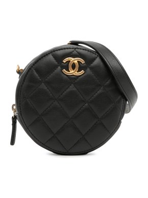 Chanel Black Quilted Calfskin About Pearls Round Clutch with Chain
