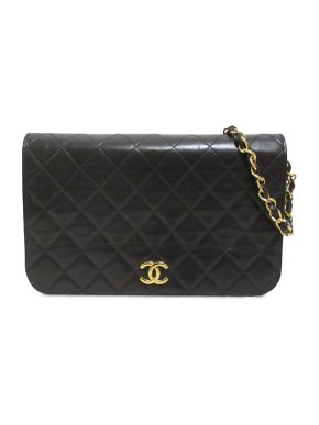 Chanel Vintage Black CC Quilted Lambskin Full Flap Bag