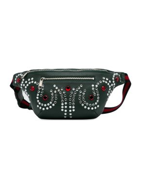 Gucci Green Crystal Embellished Web Belt Bag