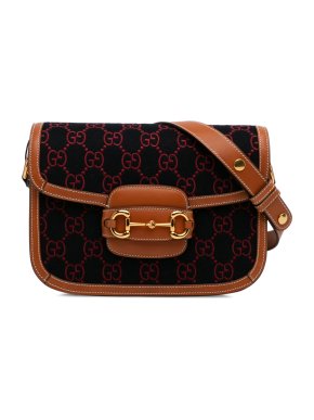 Gucci Black and Red GG Wool Horsebit 1955 Crossbody Bag