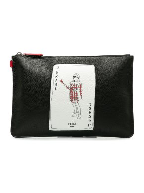 Fendi Black Leather Jokarl Logo  Pouch