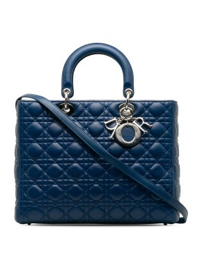 Dior Navy Large Lambskin Cannage Lady Dior