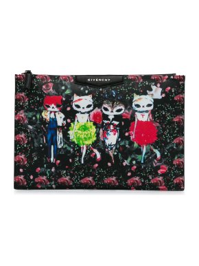 Givenchy Black Leather Printed Leather Clutch Bag