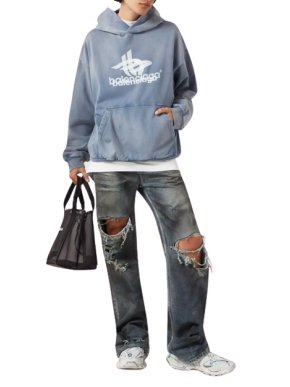 Balenciaga Blue Layered Sports Faded Hoodie