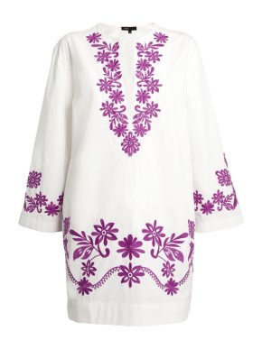 Maje White and Purple Flower Embroidered Mini Dress
