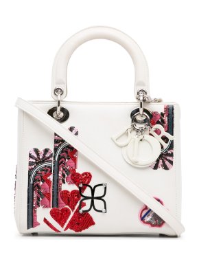 Dior White Medium Calfskin Sequin Embellished Lady Dior