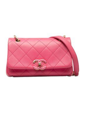 Chanel Pink Lambskin Twist Chain Enamel CC Flap Bag