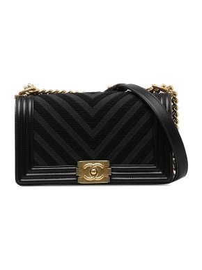Chanel Black Medium Braided Twill Chevron Boy Bag