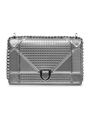 Dior Silver Patent Leather Medium Microcannage Diorama Bag