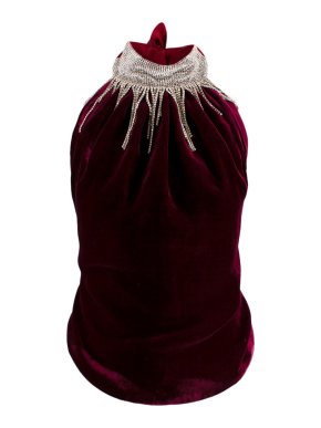 Harmur Red Velvet Open Back Crystal Embellished Halter Neck Top