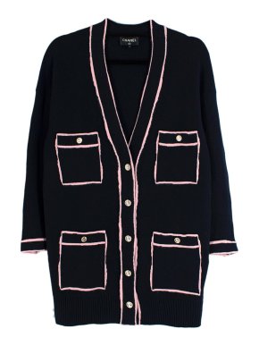 Chanel Navy Cashmere Pink Trim Cardigan