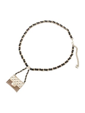 Chanel Black and Champagne Gold Tone Flap Bag Charm Chain Link Belt