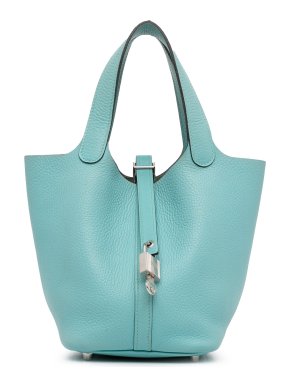 Hermes Picotin Lock 18 in Blue Atoll Clemence Leather with Palladium Hardware