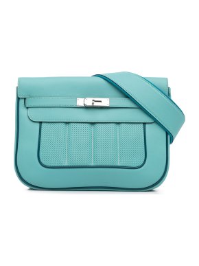 Hermes Berline 28 in Blue Atoll Swift Leather with Palladium Hardware