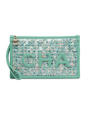 Chanel Green PVC Tweed Clutch Bag