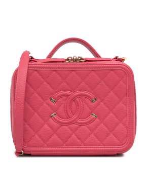 Chanel Pink Caviar Leather Medium CC Filigree Vanity Case