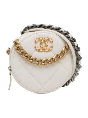 Chanel White Leather 19 Round Clutch with Strap