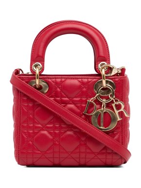 Dior Red Lambskin Mini Cannage Lady Dior