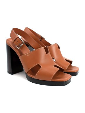 Hermes Tan Leather Elbe Heeled Sandals