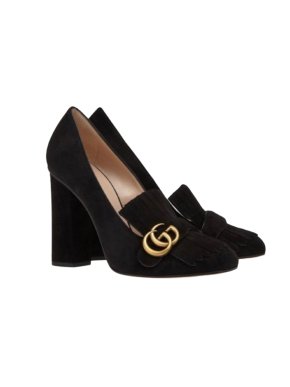 Gucci Black Suede Marmont Heeled Mules