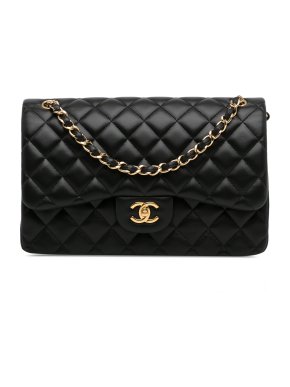 Chanel Black Lambskin Jumbo Classic  Double Flap Bag