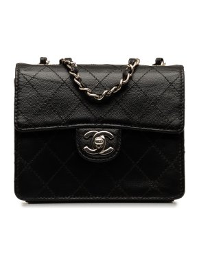 Chanel Vintage Black Caviar Leather Mini Square Classic Flap Bag