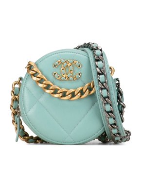 Chanel Blue Lambskin 19 Round Clutch with Chain