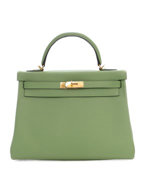 Hermes Kelly 32 Retourne in Vert Criquet Togo Leather with Gold Hardware