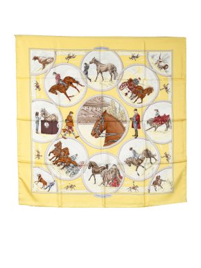 Hermes Yellow 'Auteuil en Mai' Silk Scarf