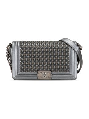 Chanel Silver Braided Medium Lambskin Boy Bag